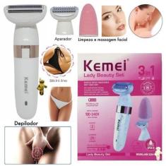 Imagem de Aparador Elétrico Feminino 3 Funções  Km-3204 Lady Shaver Facial Clean