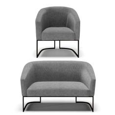 Imagem de Sofá Namoradeira E Poltrona Base Industrial Preto Stella Linho D03 - D`rossi Cor A26 Gafite