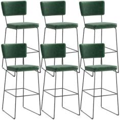 Imagem de Kit 6 Banquetas Altas Cozinha Sala Jantar Base Em Aço Fixa Allana L02 