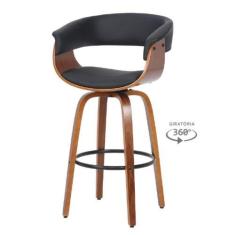 Imagem de Banqueta Giratória Betim Rivatti Preta Base Madeira