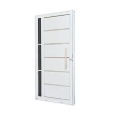 Imagem de Porta de Aço Lambri 215x100cm com Friso e Puxador Inox Vidro Lateral Fumê Batente 12cm Qualitysol Ramassol