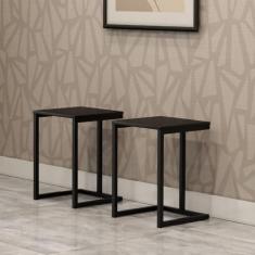 Imagem de Conjunto 2 Banquetas Sala de Jantar Tubo Preto Madeirado Preto