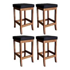 Imagem de Kit 4 Banquetas Média Estofada Barcelona 64 Cm Madeira Maciça Suede Preto CCS