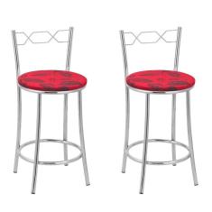 Imagem de Kit 2 Banquetas Cromadas Bc51-c E502 Cromado/Vermelho