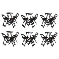 Imagem de KIT 6 JOGOS DE MESA BISTRÔ DE MADEIRA DOBRÁVEL COM 3 BANQUETAS - TABACO