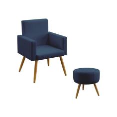 Imagem de Kit Poltrona Decorativa Vega e Puff Solar Sued  Marinho Aradecor