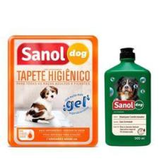 Imagem de Kit Shampoo e condicionador 2 em 1 com tapete higienico tipo fralda 7un para Cachorro Sanol Dog