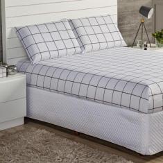 Imagem de Jogo De Lençol Atual Casal King 03 Peças Quadriculado Branco - Casabor