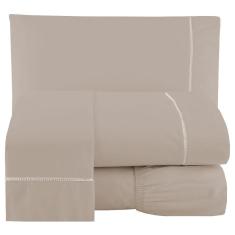 Imagem de Lençol 4 Peças 400 Fios Marfim Toque Suave Ponto Palito Casa Dona