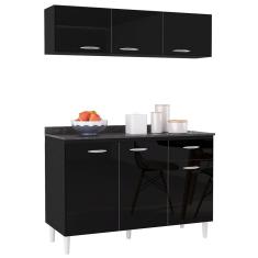Imagem de Armário Aéreo e Balcão de Cozinha 120cm com Tampo Classic P11 Preto - Mpozenato