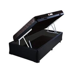 Imagem de Cama Box Baú Solteiro Colchão Espuma D45 Bordado + Box Sintético Preto Serra Negra 62x88x188