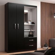 Imagem de Guarda-Roupa Solteiro com Espelho Capelinha 2 PT 2 GV Preto