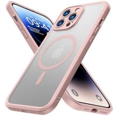 Imagem de ImpactStrong Capa protetora magnética projetada para iPhone 14 Pro [proteção da câmera] [teste de queda de grau militar] [compatível com MagSafe] Capa de telefone fosca translúcida fina (6,1