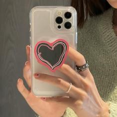 Imagem de Capa macia de silicone transparente para iphone 14 12 13 Pro Max 11 XR X XS 7 8 plus SE 3 Sketch Mirror Love Ring Holder Capa de suporte, b, para iPhone 11Pro
