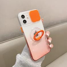 Imagem de Capa transparente com gradiente de proteção para câmera deslizante para iPhone 14 13 12 11 Pro Max XS X XR 8 7 Plus Suporte de anel com capa transparente, laranja, para iPhone XR