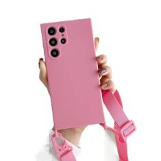 Imagem de Capa de silicone líquido com alça de colar crossbody para Samsung S23 S22 Ultra S21 Plus S20FE A52 A72 A22 A32 Candy Color Cover, rosa, para S22 Plus