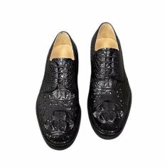 Imagem de Tênis masculino autêntico de couro de crocodilo exótico estilo executivo preto genuíno couro de jacaré masculino com cadarço Derby, Preto, 41
