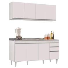 Imagem de Armário Aéreo Nevada e Balcão Gabinete com Pia 160cm Arkansas Branco - Lumil