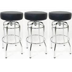 Imagem de Kit 3 Banquetas Bar Alta Giratória Cromada Assento Preto - Poltronas do Sul