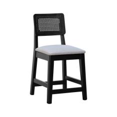 Imagem de Banqueta Baixa-cadeira Gabi - Preto Assento Estof. Linho Bege Mescla Impermeável