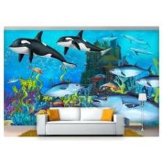 Imagem de Papel De Parede Fundo Do Mar Baleias Orcas 3D 7,50m² Fm99