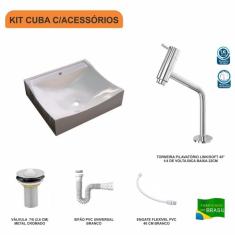 Imagem de Kit Cuba Q440 Com Torneira Pratika 1060 Metal E Válvula  1 Pol. Sifão Pvc E Flexível Compace Bege