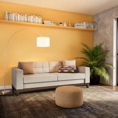 Imagem de Sofá 3 Lugares Happy Base De Madeira Linho Cotton Cru 210 Cm