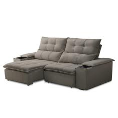 Imagem de Sofá Retrátil 3 Lugares Com Porta Copo 210cm Malta F05 Veludo Marrom