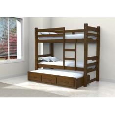 Imagem de Treliche de Madeira de Solteiro com Cama Auxiliar e 3 Gavetas - Imbuia