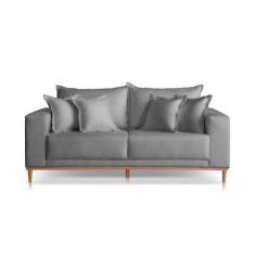 Imagem de Sofá 3 Lugares Almofada Solta Base Madeira Linho Cinza Medio Mila 1,8m