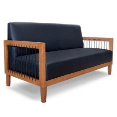 Imagem de Sofá Living 2 Lugares Marilia 1,60m Corano Preto Base em Madeira Casta