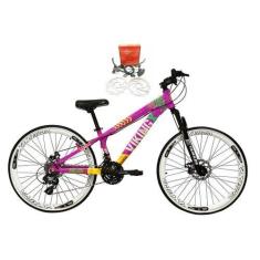 Imagem de Bicicleta Aro 26 Vikingx Tuff Roxo/Amarelo 21V Alumínio Freio A Disco