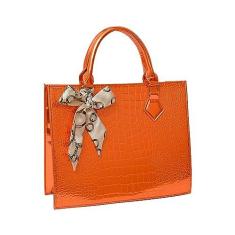 Imagem de Bolsa feminina feminina de couro PU com alça superior grande, Laranja
