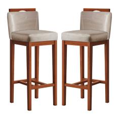 Imagem de Kit 2 Banquetas Média Estofadas com Encosto 38x92 Cm Líbia Madeira Maciça Suede Bege ccs