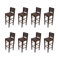 Imagem de Kit 8 Banquetas Fixas Laguna em Madeira Maciça Imbuia Estofada Marrom 