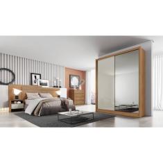 Imagem de Guarda Roupa Solteiro com Espelho mdf 3 Gavetas - Virtus -Cumaru/Fendi - Móveis Novo Horizonte