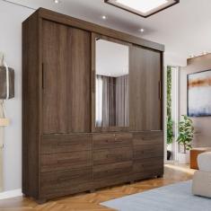 Imagem de Guarda-Roupa com Espelho e 9 Gavetas Florença Espresso Móveis Imbuia/Off White