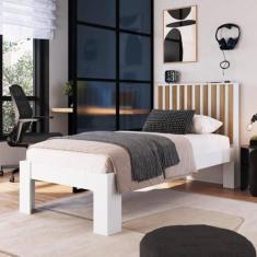 Imagem de Cama Solteiro com Cabeceira Ripada Multi - Cmr02a Branco/mel