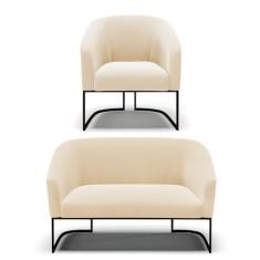 Imagem de Sofá Namoradeira e Poltrona Base Industrial Preto Stella Suede Bege D03 - D'Rossi