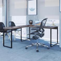 Imagem de Mesa De Escritório Industrial Kuadra Em L - Nogal/Preto