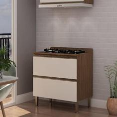 Imagem de Balcão Para Cozinha 80cm 2 Gavetas Conecta Genialflex Ébano/off White