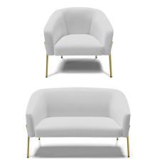 Imagem de Sofá Namoradeira E Poltrona Pé De Ferro Dourado Stella Linho D03 - D'rossi Cor A05 Cinza