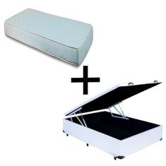 Imagem de Cama Baú Box Viúva 128 - Tecido Sintético Branco com Colchão Munique Bello Box - 100% Espuma - D33 Branco 55x128x188