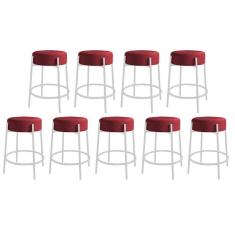 Imagem de Kit 09 Banquetas Alta Sintra 65cm Redonda Ferro Branco Sintético Vermelho - Ahazzo Móveis