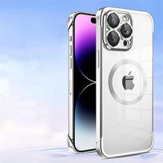 Imagem de Estojo sem moldura transparente galvanizado para iPhone 14 Pro Max 12 13 Pro Max 14 Plus Capa magnética de carregamento sem fio, transparente, para iPhone 12 Pro