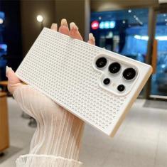 Imagem de Capa de telefone de malha de dissipação de calor em favo de mel para Samsung S24 S23 FE S22 Ultra Plus com resfriamento respirável à prova de choque capa de cor sólida, branca, para Samsung S24Ultra