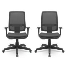Imagem de Kit 2 Cadeiras para Escritório Ergonômica Presidente Brizza Nr17 Plaxmetal Preto