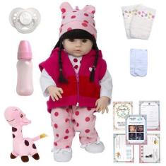 Imagem de Boneca Reborn Morena Menina 100 % Silicone Lindos Acessórios - Cegonha
