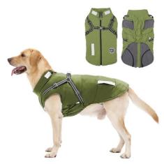 Imagem de Casaco para cães: Jaqueta quente para cães casaco de inverno - Jaqueta de lã para cães com arnês embutido, casaco para clima frio para cães com listras refletivas, colete impermeável para cães,