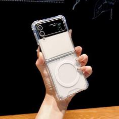 Imagem de Estojo magnético de carregamento sem fio para Samsung Z Flip 4 Estojo acrílico transparente Capa rígida para Samsung Z Flip 3 5g ZFlip4, transparente, para Samsung Z Flip 4